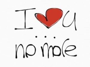 I love you no more, scritta nera su fondo bianco con cuore rosso